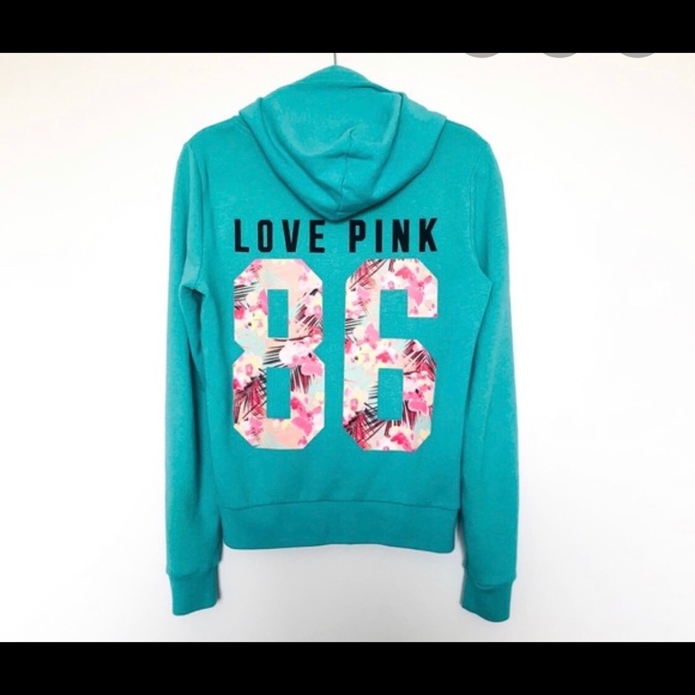 teal PINK hoodie with floral tropical 86